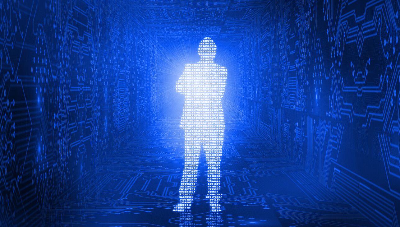 Person surrounded by data